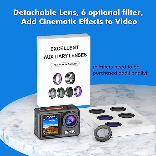 Ourlife-Action-Camera-5K-30FPS-Ultra-HD-Waterproof-Camera-with-Gyro-Stabilization-48MP-Photos-Front-LCD-and-Touch-Rear-Screen-2-Batteries-FastSlow-Motion-Video-Wind-Noise-Reduction-Diving-Mode