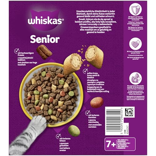 WHISKAS Senior 7+ Trockenfutter für Katzen 5 x 800g mit Huhn