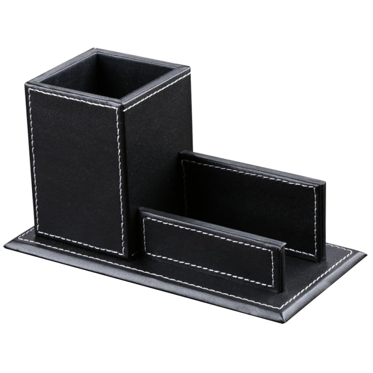 Portalápices de Cuero Sintético Negro Multifuncional Organizador de Escritorio y Soporte para Tarjetas de Negocios Expositor Compacto para Oficina y Materiales de Papelería