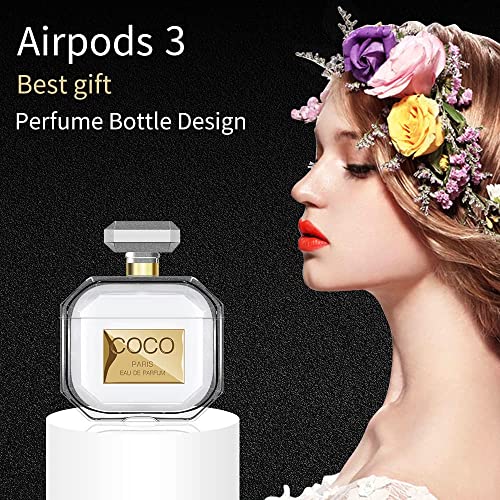 Meishangmei Airpods 3 Case Cute With Keychain & Fur Ball Perfume Design Silicone Soft Shockproof Airpod 3Rd Generation Charging Case Cover For Girls And Women - Gold #TOP2