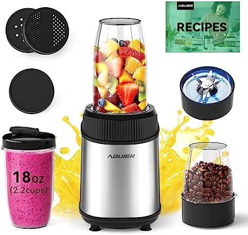 ABULER Personal Blender for Shakes and Smoothies 900W Smoothie Blender, 12 Pieces with 18 oz(2.2cups) *2 To-Go Cups, Smoothie Maker Bullet Blender for Protein Drinks, Spices, BPA Free