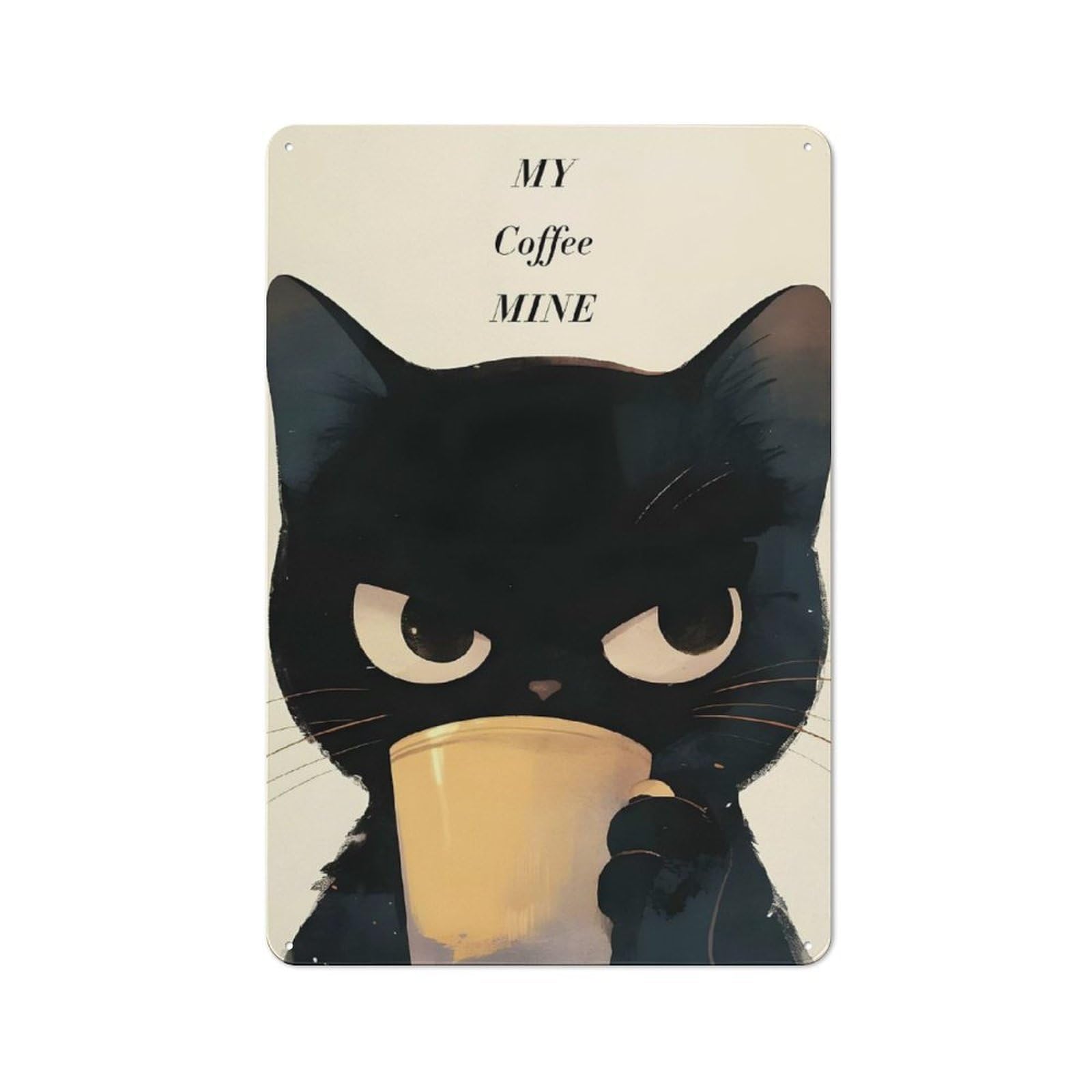 Junmoney Style-18 Grumpy Cat Coffee - Cat Drinking Coffee Rustic Metal Plaque 30X20cm For Hobby Room Or Studio, For Creative Interior Collectors