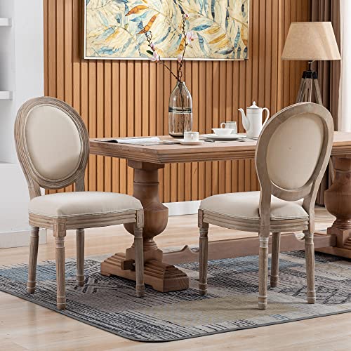 Dining Chairs Upholstered Fabric Chair French Wooden Desk Chair Farmhouse Chairs With Round Back Mid Century With Solid Rubberwood Leg For Dining Room Bedroom Kitchen Restaurant Beige Set Of 2 #TOP22
