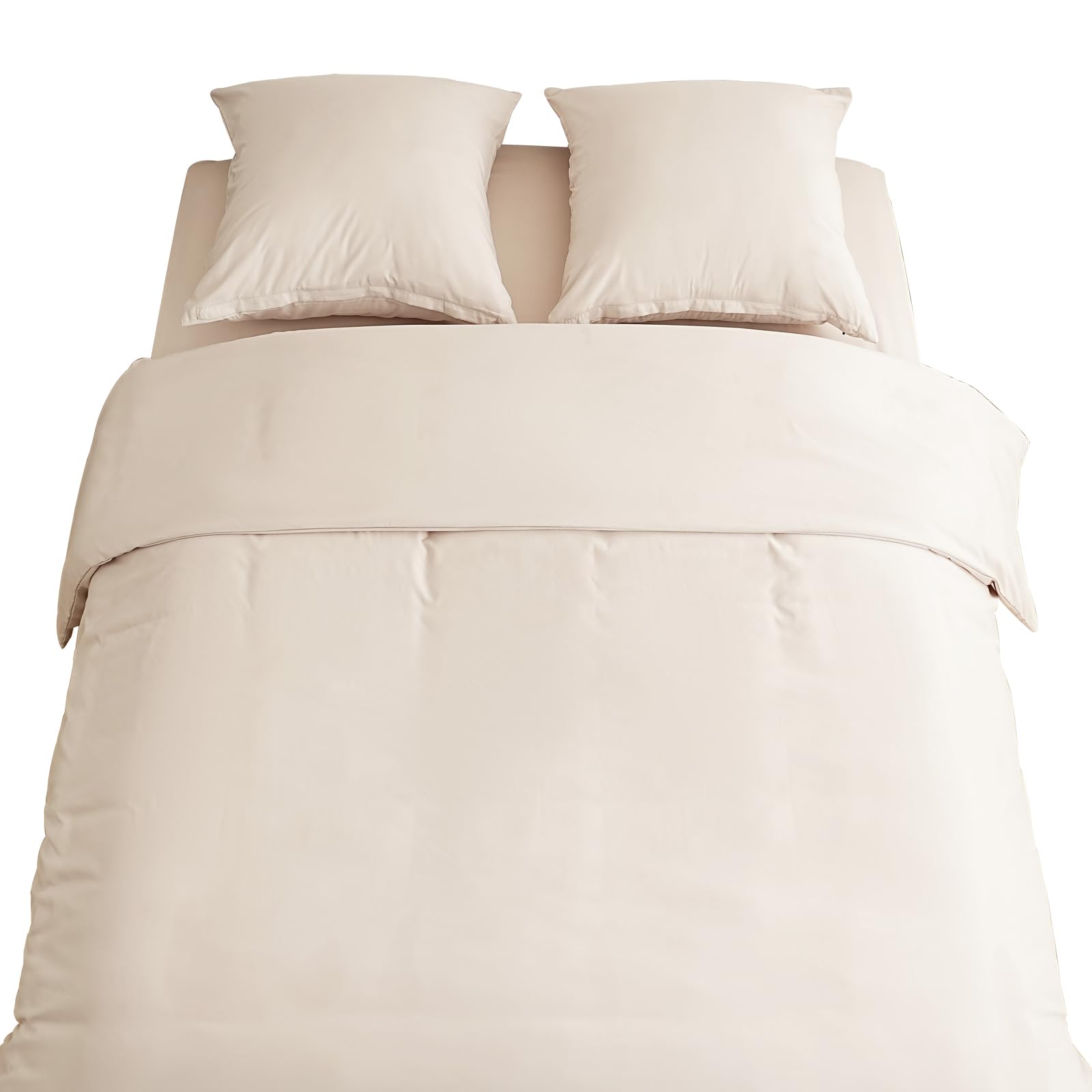 MOHAP Parure de Lit 4 Pièces Housse de Couette 220x240cm + Drap Housse 140x190/200cm avec 2 taies d'oreillers 65x65cm Beige pour 2 Personnes Parure 120 Fils/cm² en Microfibre