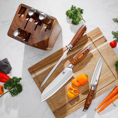 Image of MSY BIGSUNNY 7pcs Knife Block Set, German Steel Chef Knife Set, Precious Pakkawood Handle for Kitchen Knife Block Set