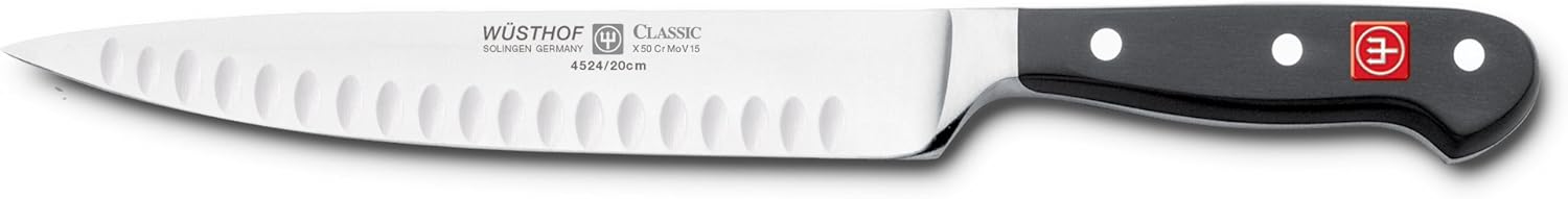 Wüsthof Classic Hollow Edge Carving Knife, 8-Inch, with Bonus Paring Knives, Black, (8854)