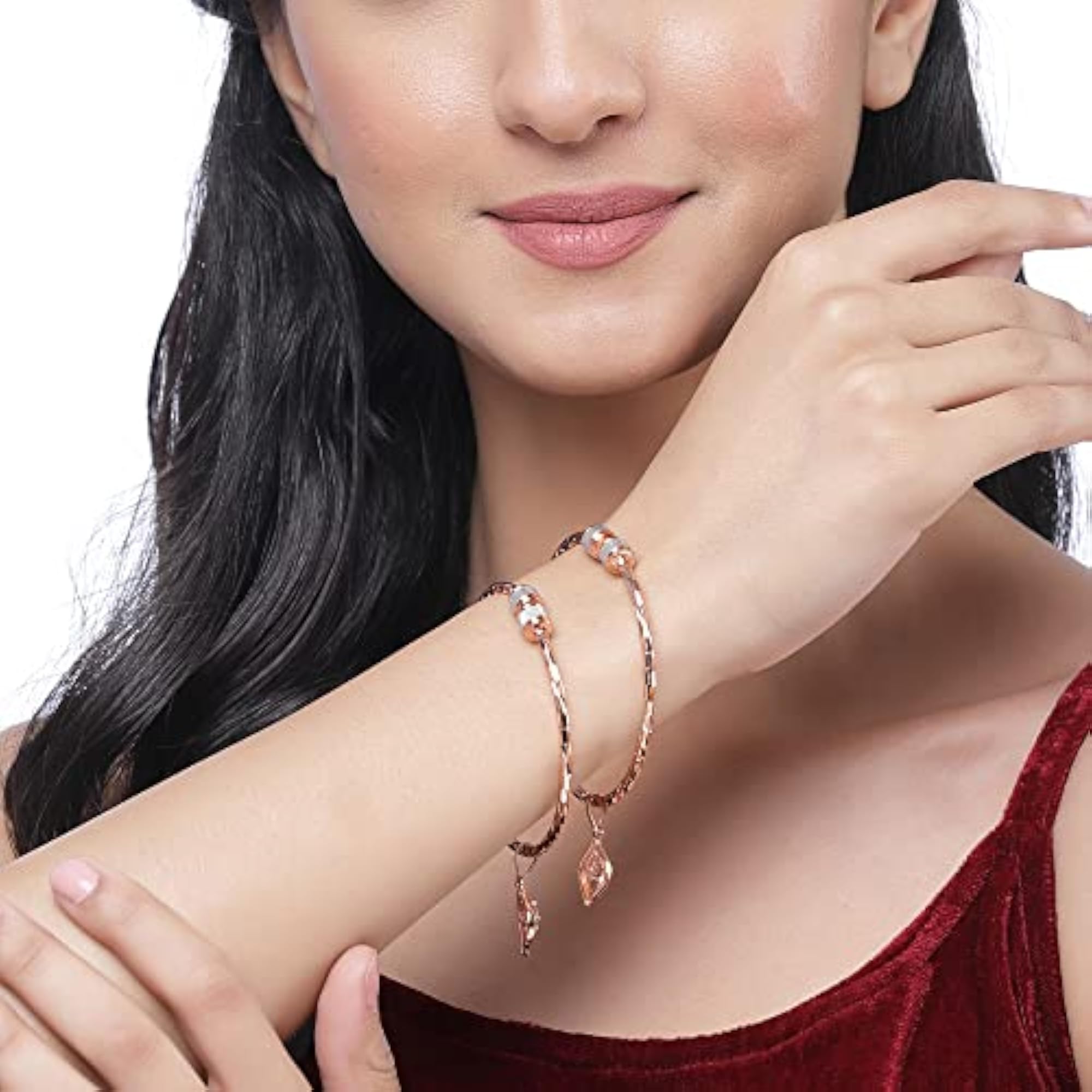 Rose Gold-Plated Peacock Handcrafted Kada Bracelets Set