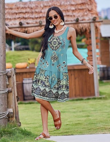 Image of Zeagoo Womens Summer Sundress Boho Floral Casual Tank Dresses with Pockets Sleeveless Tiered Swing A Line Beach Dress