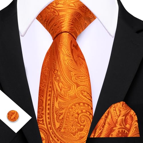 Image of Barry.Wang Men Tie Set Paisley Silk Necktie Pocket Square Cufflinks Formal Wedding Business Party