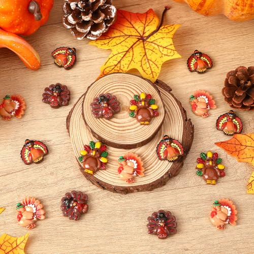 Image of JUNEBRUSHS 50 Pcs Thanksgiving Turkey Charms, Mini Resin Turkey Flatback Turkey Embellishment for Fall Thanksgiving DIY Crafts Home Table Decorations
