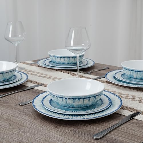 50% Off ZAROCRUS Melamine Dinnerware Set, 12-Piece Light Blue