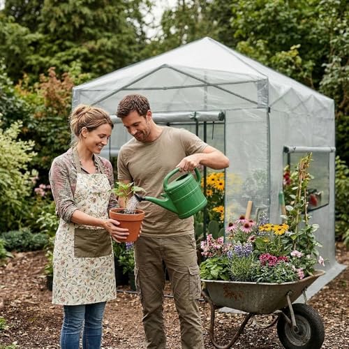 Image of CROWN SHADES Walk-in 8x6 Pop Up Portable Greenhouse,White