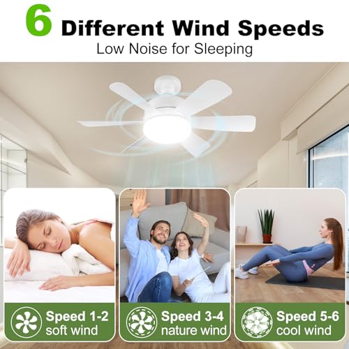 QIYVLOS Socket Fan Light Ceiling Fans with Lights and Remote, Dimmable LED Fan Lights 3000K-6500K, 6 Wind Speeds Smart Low Noise Ceiling Fan, 1500 Lumens Screw in Ceiling Fan for Bedroom, Kitchen