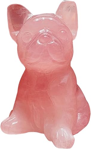 YWNYT Estatua de Bulldog francés de cristal natural figuras de animales curativos de Reiki figuras de animales talladas en bolsillo adornos de