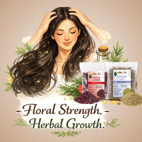 Image of Khadi Pure Dried Hibiscus Flower with Rosemary Leaves Combo for Hair Growth | Natural Hair Care Herbs for Strong & Healthy Hair - Pack of 2