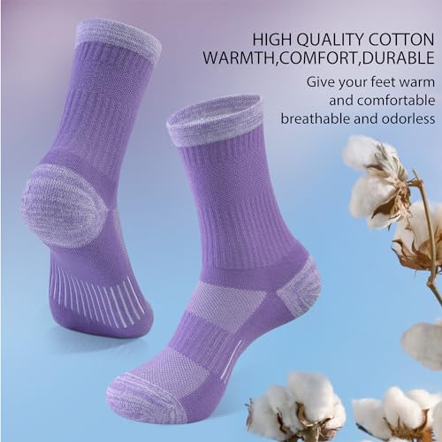 Crew Socks for Women Hiking Athletic Running Walking Cushioned Compression Cotton Socks 6 Pairs4
