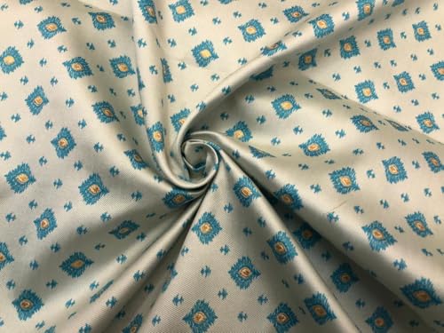 Tissu brocart de soie jacquard bleu poudré turquoise or 137,2 cm
