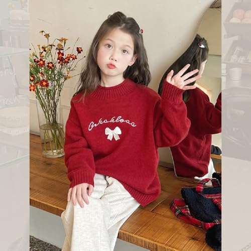 Chinese New Year girls' thick red knitted sweater, children's loose autumn and winter top2