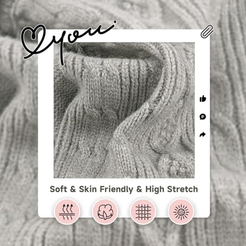 Image of YUDODO Small Dog Sweater Dress with Bowtie Turtleneck Knitted Pet Clothes | Fall Winter Warm Pet Clothes, For Small Dogs Girl, Soft Knit Fabric, Leash Hole, Long Sleeve, Grey, M