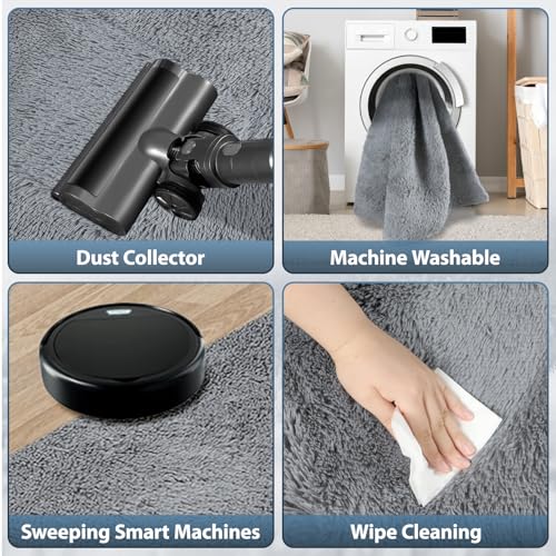 Rugs Living Room: 160x230cm Grey Large Rug for Living Room - Washable Rug Super Soft Fluffy Shaggy Rugs Suit for Dorm Nursery Bedside Kids Room Lounge Office Home Decor - Anti-Slip Backing Carpets - Image 7