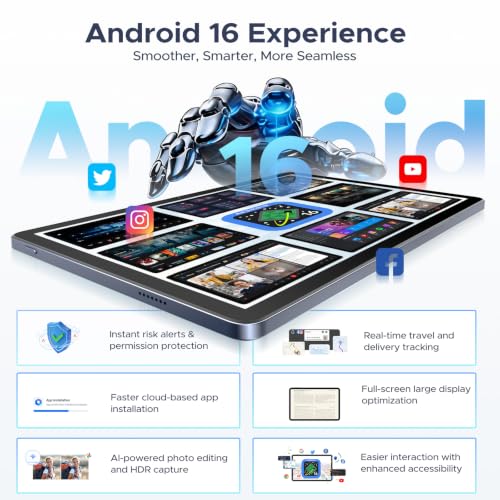 Image of U11 Android 16 Tablets, 11 Inch Tablet with Gemini AI | 16GB+128GB /2TB, 8580mAh, Unisoc T7200, 5G WiFi Android Tablets | Widevine L1 | BT 5.0 | 13MP+6MP | GPS | OTG