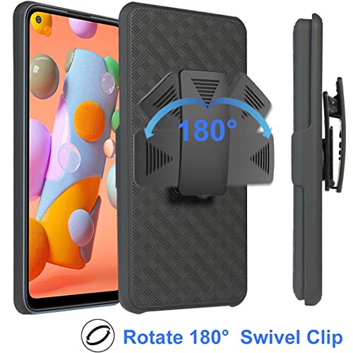 Ailiber Samsung Galaxy A11 Case Holster, Galaxy A11 Screen Protector, Swivel Belt Clip Kickstand Holder, Slim Rugged Full Body Armor Shell Protective Pouch Cover For Samsung A11 - Black #TOP4
