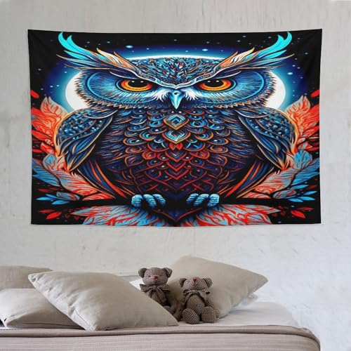 Tenture decoration murale hibou 150x230 tissu suspendu salon et chambre