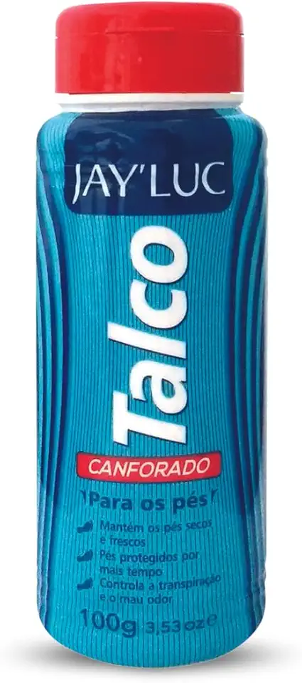 Talco Desodorante De Pés Canforado Jay Luc 100G, Jay'Luc Cosméticos, Talco Canforado Para Os Pés, Azul, Todos Os Tipos De Pele, Pés Secos, Frescos E Protegidos Por Mais Tempo