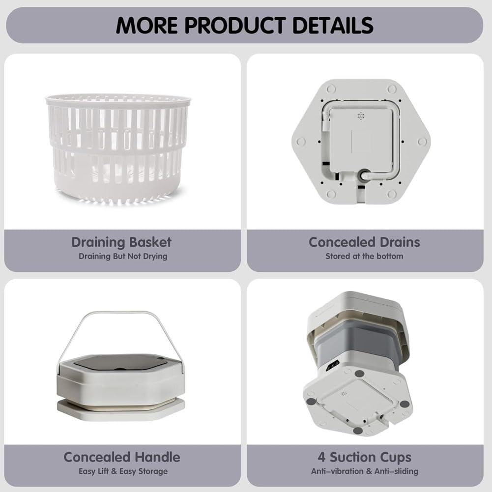 Mini Lave Linge Portable, Mini Machine à Laver Portable 8L avec Panier égouttoir 3 Modes Commande Tactile Intelligente Poignée Escamotable Purple