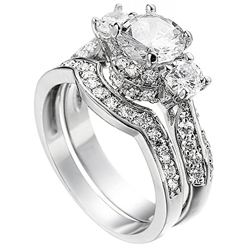 XAHH Wedding Band Engagement Ring Set for Women White Gold 2.5Ct Round White AAA Cz Size 5-113