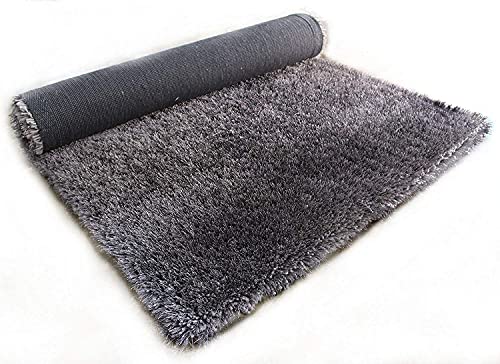 Image of Luxury Shaggy Carpet Solid Plain Fluffy Fur Rectangular Rugs For Hall And Drawing Room 8X11 Feet Microfiber & Polyster Modern Interior Floor Mat Grey