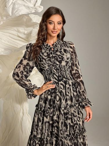 Image of TOLEEN Summer Casual Dresses for Women 2024 Spring Fashion Boho V Neck Long Sleeve Ruffle Floral Print Elegant Maxi Dress