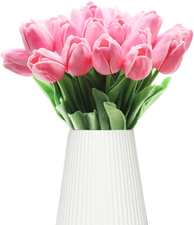 GKONGUTulip Bouquet Bunch Of 10 Pieces Realistic Latex Artificial Tulip Natural Vibrant Tulip Flowers For Room Party Wedding Decoration (Pink)