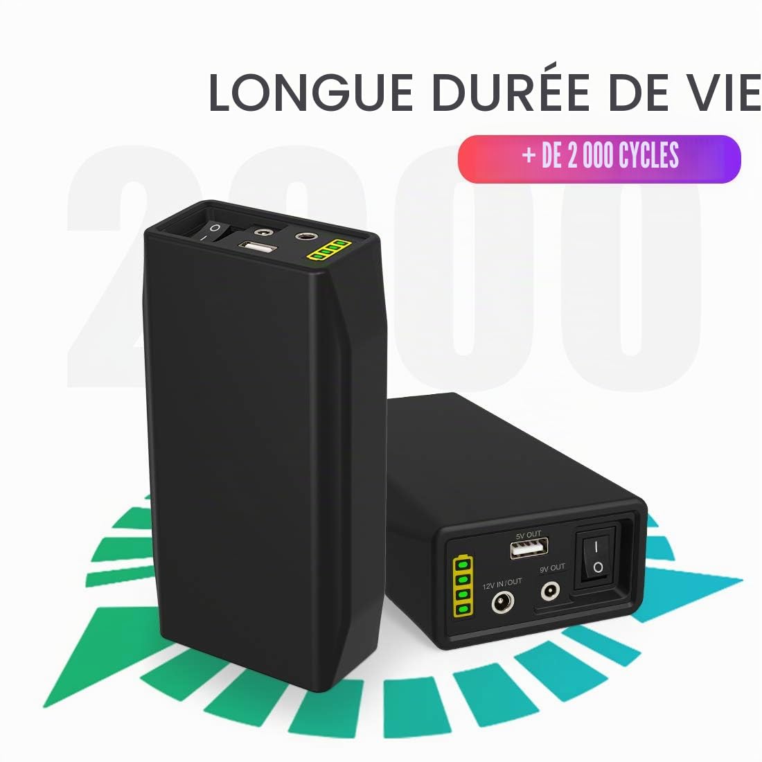 TalentCell Banque d'alimentation, Batterie LiFePO4, Batterie lithium-fer-phosphate 12/9/5V, rechargeable, 12,8V 6000mAh 76,8 Wh, avec chargeur, pour bandes LED, caméras de vidéosurveillance, etc. Noir