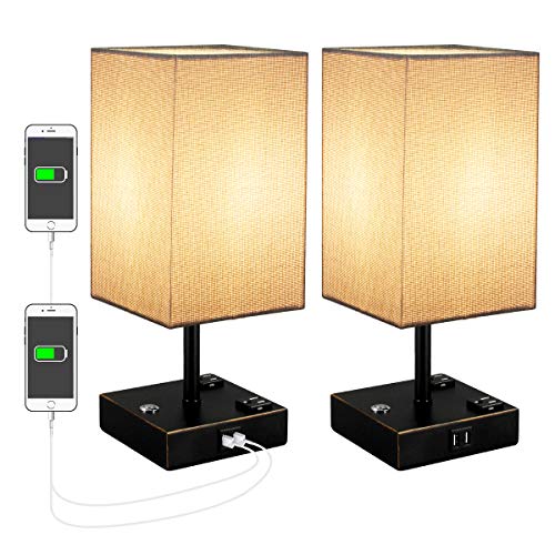 USB Table Lamp,3 Way dim Bedside Table Lamps with 2 Useful USB Charging