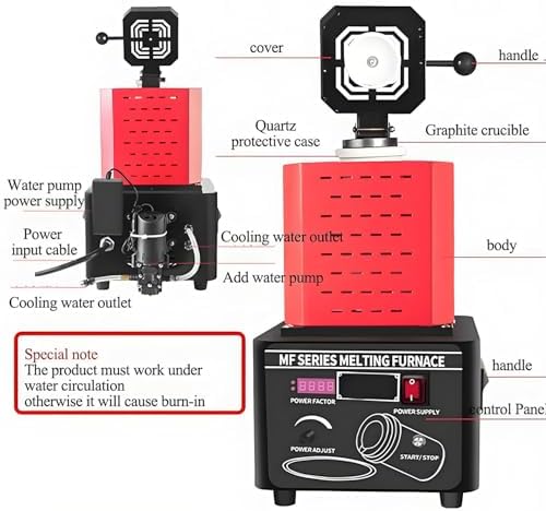 Electric Gold Melting Furnace 220v, 1600℃ /2912℉ Digital Metal Smelting Machine, Mini Medium Frequency Melting Furnace with 3KG Graphite Crucible Smelter Furnace Casting Furnace (Red 3KG)
