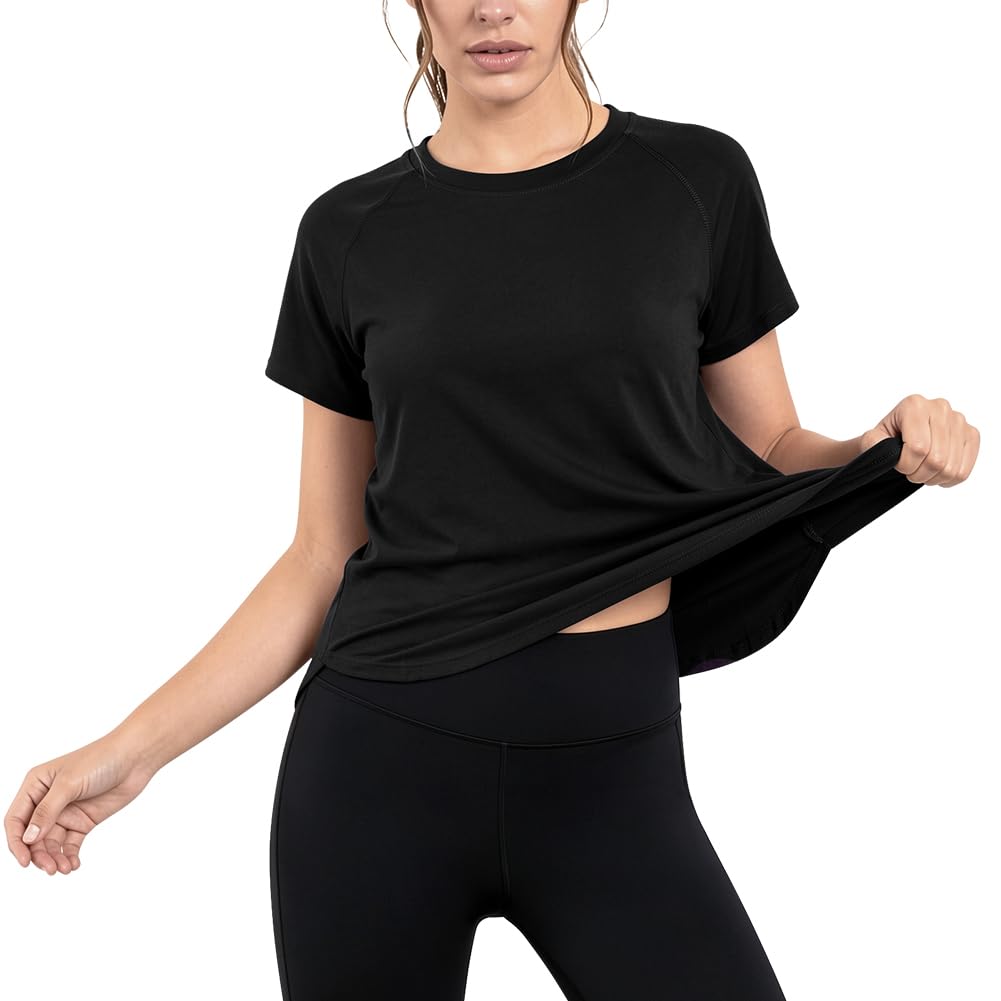 DiULi Camiseta Deportiva Mujer Manga Corta con Malla Espalda Ajuste Holgado Ropa Entrenamiento Atlético Yoga Pilates Fitness Top