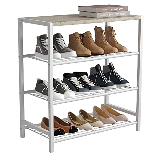 Image of HOMEFORT 4-Tier Shoe Rack, Modern Industrial Shoe Storage Tower, Narrow Shoe Organizer for Closet Entryway, Small Shoe Rack Table with Durable Metal Shelves and MDF Top, White Oak