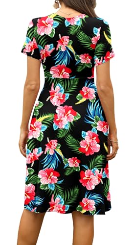 Image of WEACZZY Women's Summer Short Sleeve Casual Dresses V-Neck Floral Party Dress with Pockets