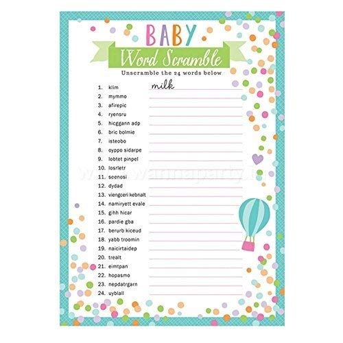 Baby Shower Jeu De Mots 24 pièces multicolores à offrir pour animer une fête Party-Act-101