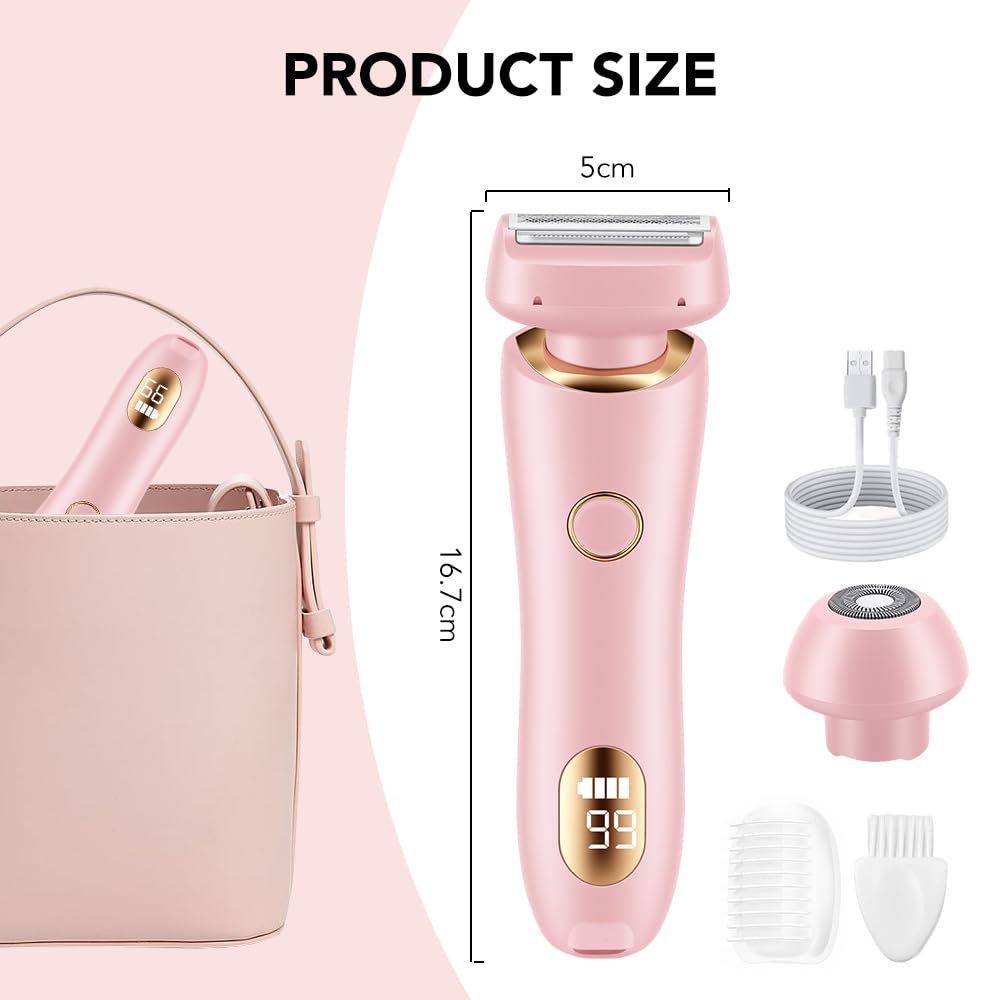 Rasoio Elettrico da Donna 2 in 1 a Doppia Testa,USB Ricaricabile,Impermeabile IPX7,Intima Donna Indolore per Viso, Gambe, Braccia e Zona Bikini