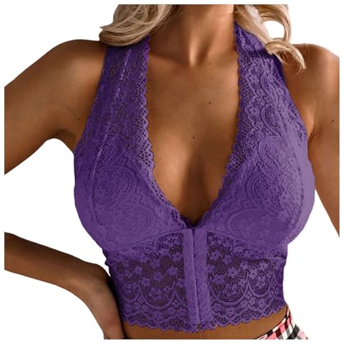 Soutien-gorge en dentelle violet M sans armature : le confort sexy d'un dos dégagé élégant