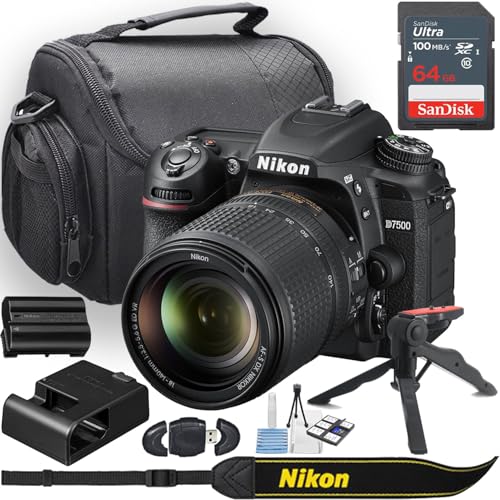 Nikon D7500 DSLR Camera w/Nikon AF-S DX NIKKOR 18-140mm f/3.5-5.6G ED VR Lens + Camera Case + 64GB Memory + Deluxe Starter Kit + Hand Grip Stabilizer Tripod + More (16pc Bundle) (Renewed)