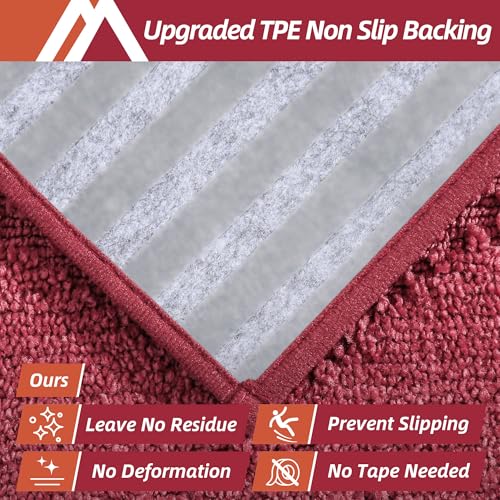 Image of COSY HOMEER Edging Stair Treads Non-Slip Carpet Mat 28inX9in Indoor Stair Runners for Wooden Steps, Edging Stair Rugs for Kids and Dogs, 100% Polyester TPE Backing (4pc, Red)