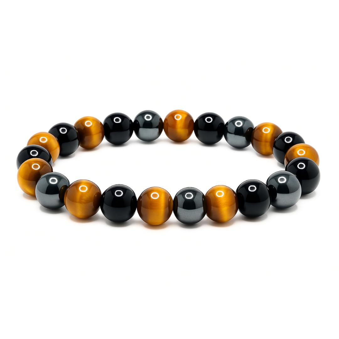 Bracciale Elastico Energie Naturali Bracciale Con Pietre Naturali Ematite E Occhio Di Tigre - Elastico, Per Uomo E Donna, Guarigione Energia Bracciale Energia Naturale Pietre - Foto 12