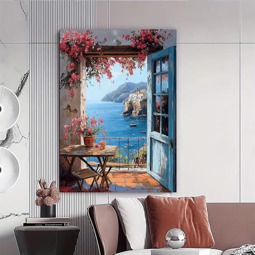 Impression sur toile vue méditerranéenne déco murale peinture paysage côtier chambre 30x50