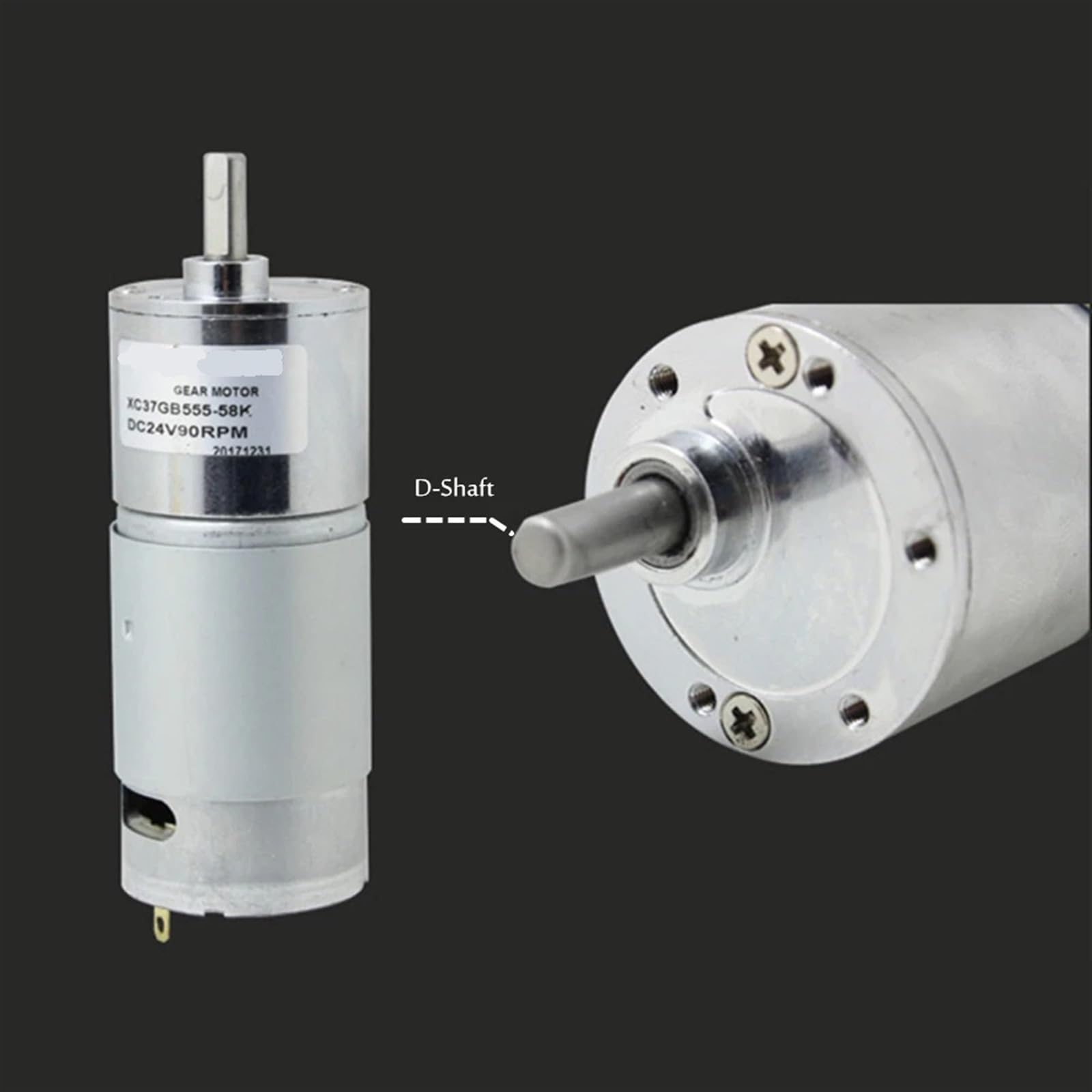 Motorreductor de CC 37 mm y 555, Eje excéntrico, 1224 V, micromotor Baja Velocidad Alto par(12V DC,90rpm)