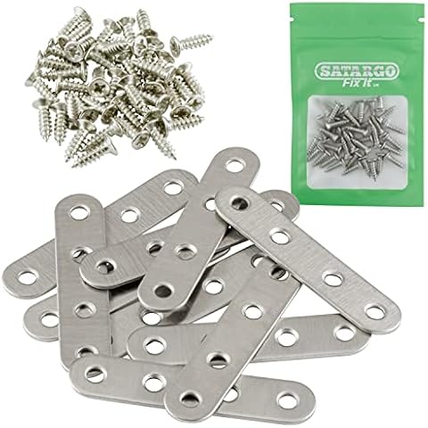 Satargo 76mm Flat Metal Brackets for Wood - Straight Joining Plates for Furniture Repair - Stainless Steel Mending Plates - Timber Supports Connector Brace - 10pcs Includes 40pcs Fixing Screws Cover