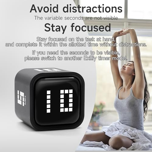 Image of Rotating Productivity Timer 5, 10, 30, 60 Minutes Preset, Desk Cube w /Gravity Sensor for ADHD, Mute Functions, Ideal for Work, Study, Kitchen, Back to School (Black)