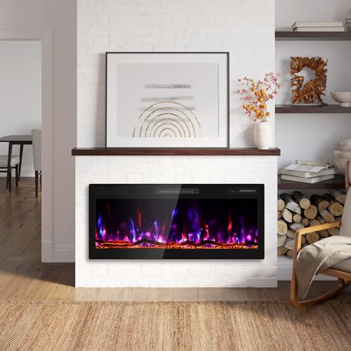 Image of Zionheat 42 inch Wide Screen Electric Fireplace-Wall Fireplace for Living Room-Fireplace Inserts /Wall Mounted with Remote Control, Timer, Dimmer, 12 Flame Colors, 750 /1500W